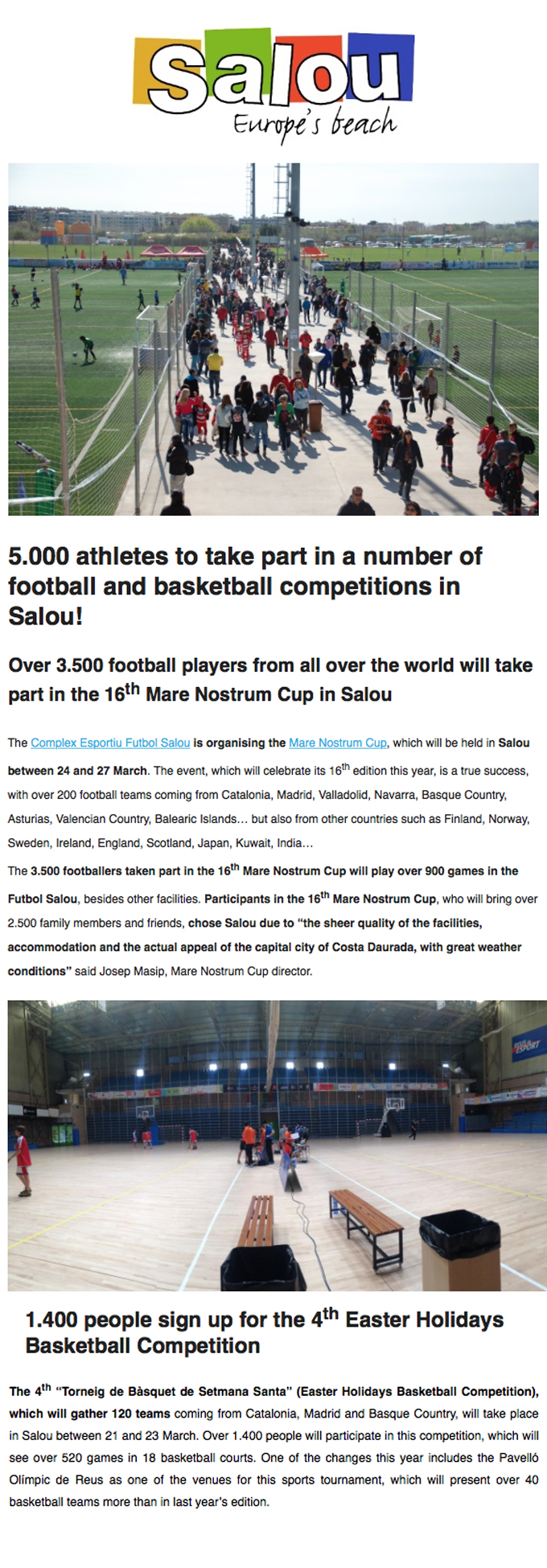 5.000 athletes to take part in a number of football and basketball competitions in Salou
