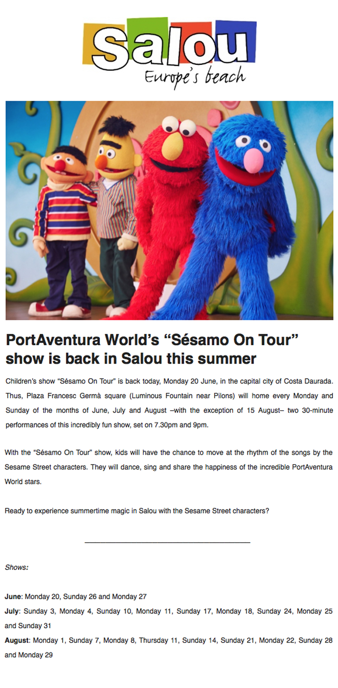 PortAventura World's "Sésamo On Tour", show is back in Salou this summer