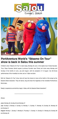 PortAventura World's "Sésamo On Tour", show is back in Salou this summer