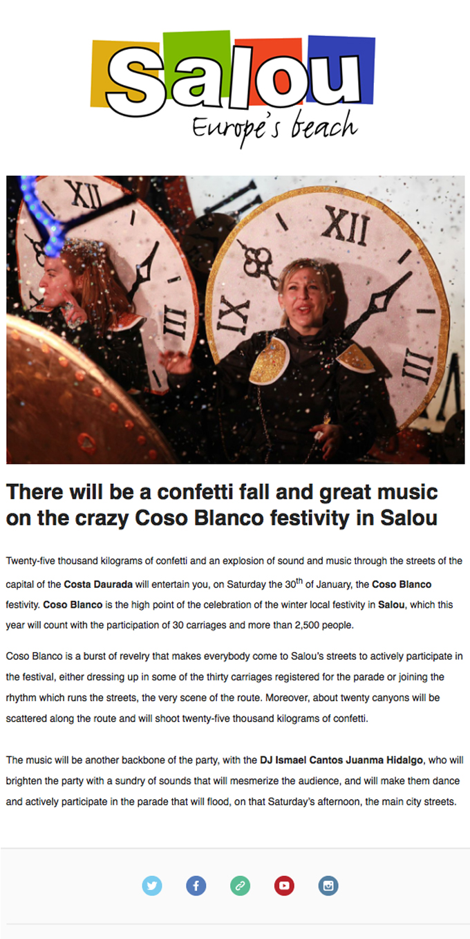 There will be a confetti fall and great music on the crazy Coso Blanco festivity in Salou